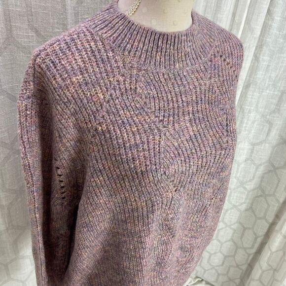 Tularosa Pauline Mock Neck Pullover Sweater Size L Heathered Purple Multi Cable - Picture 13 of 16